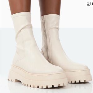 Women's Public Desire Cream Bone Off White Platform Ankle Sock Boots size 6.5